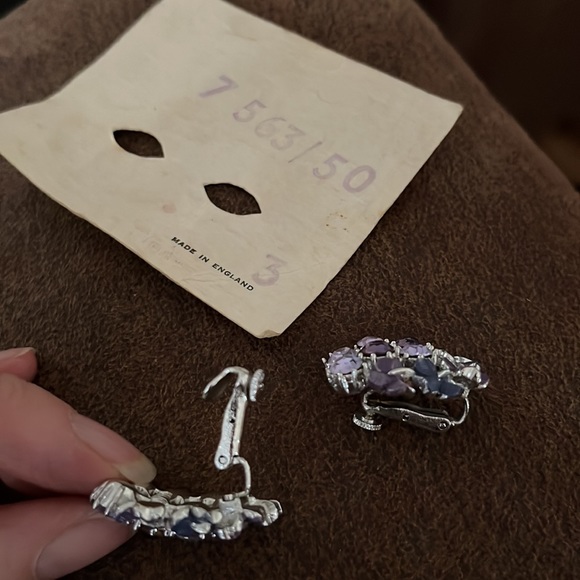 Purple silver tone Earrings Clip-ease jewelcraft creation 1920-1941 tags clip-on - Picture 4 of 7